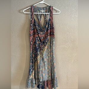Earthbound Trading Co Floral Sleeveless Dress with Ruffle Hem Sz M Boho Style